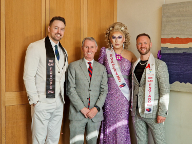 Pictured: Nigel Evans with the winners of Mr Gay Europe, Mr Gay England and Mx Drag England 